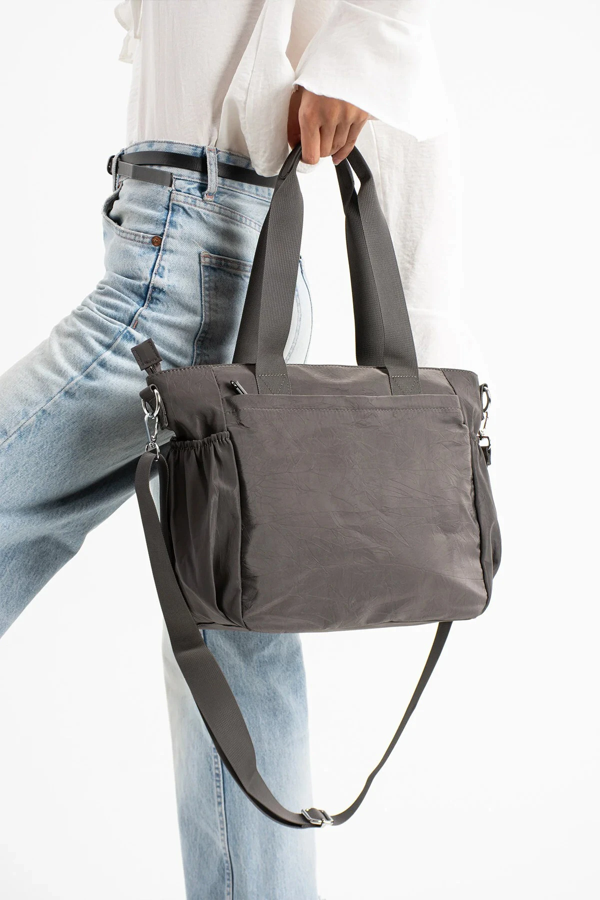 Büyük Boy 4 Bölmeli Suya Dayanıklı Çapraz ve Omuz Askılı Çanta - Koyu Gri