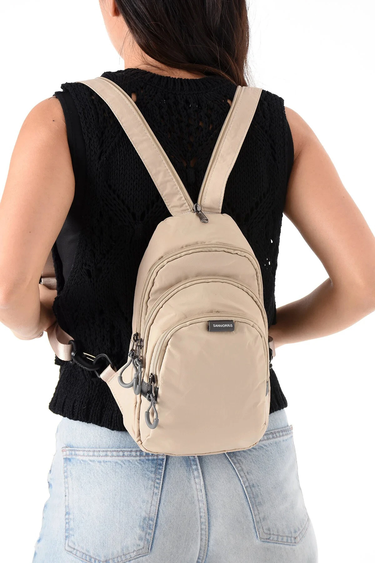 Suya Dayanıklı 3 Bölmeli Unisex Çapraz ve Sırt Çantası - Krem