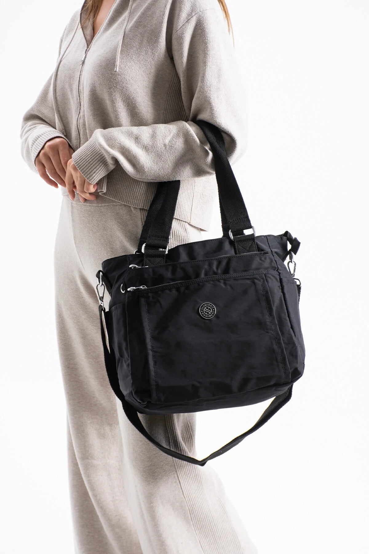 4 Bölmeli Suya Dayanıklı Saten Kumaş Çapraz ve Omuz Askılı Çanta