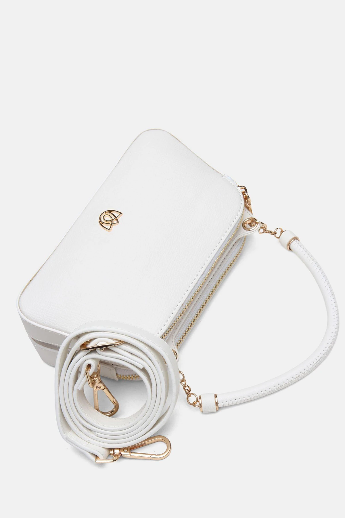 Zincir Detaylı Vegan Deri Fiamma İkiz Çanta - Beyaz