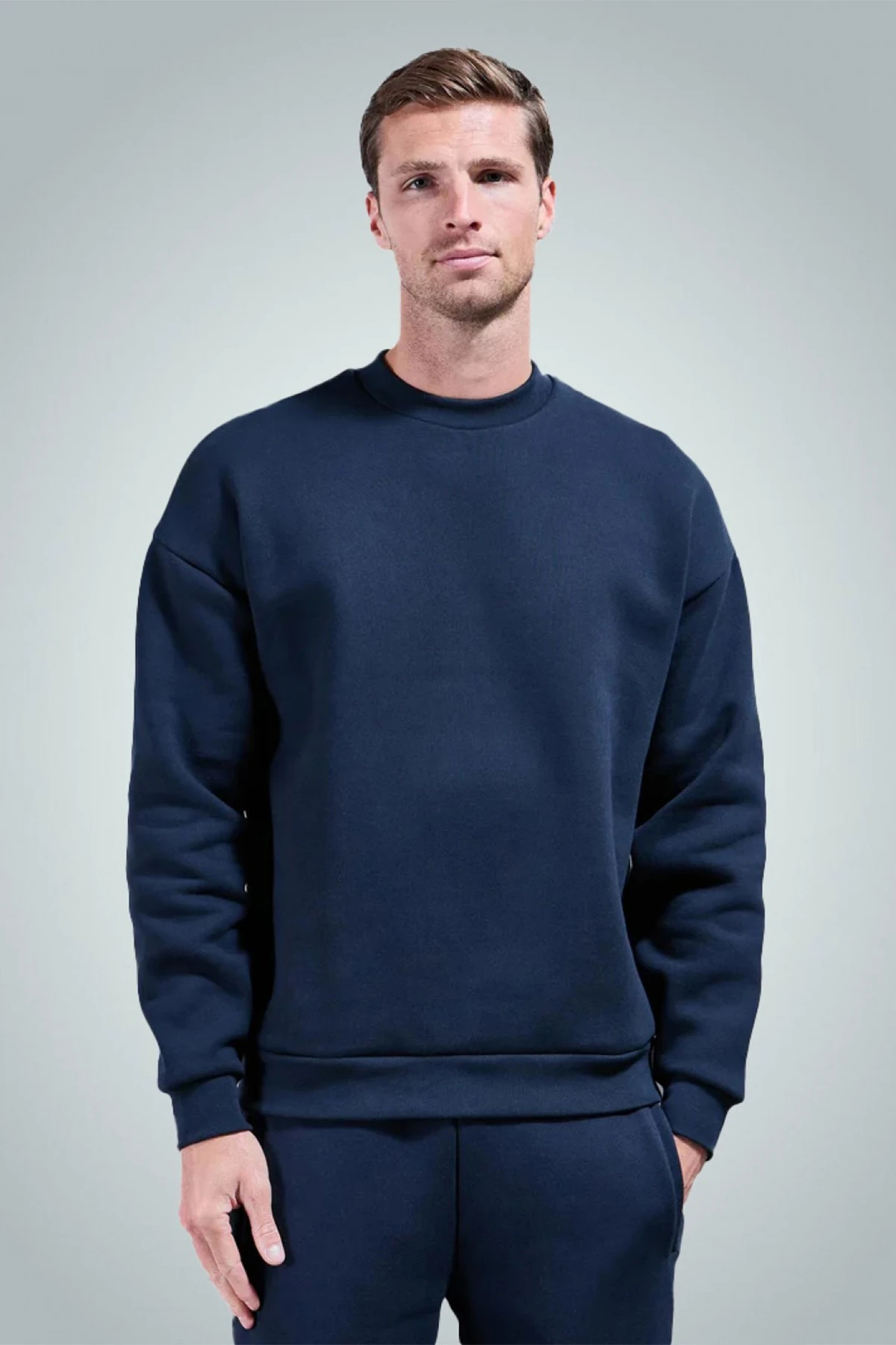 Erkek Bisiklet Yaka Düz Sweatshirt - темно-синий