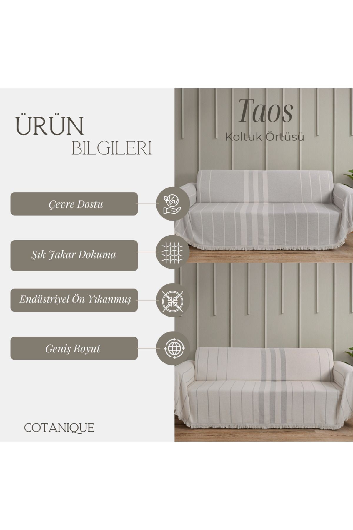 Lüks Pamuklu Koltuk-Çekyat Örtüsü 180x300 Çift Taraflı Terletmez Kaymaz Toplanmaz