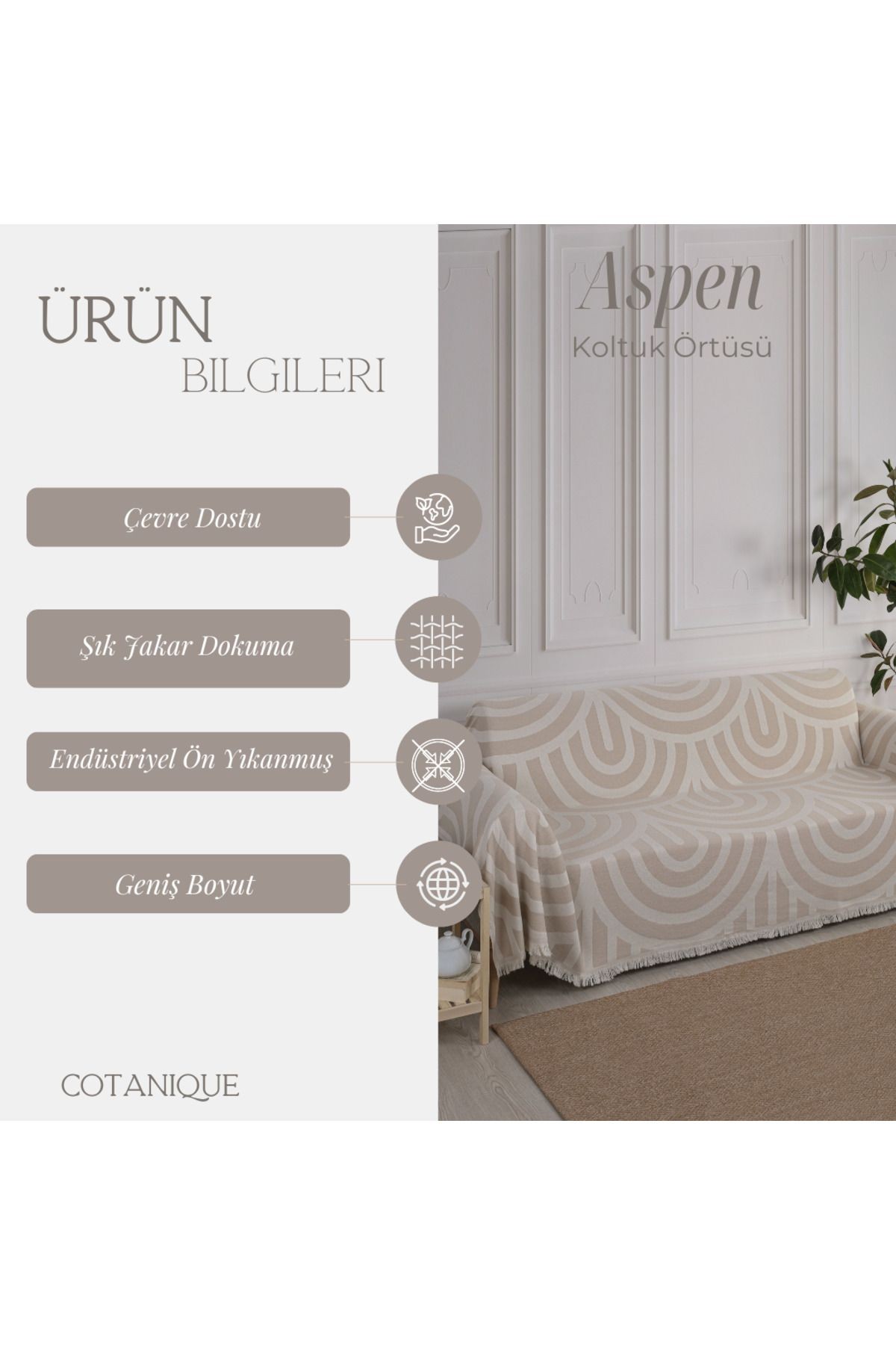 Aspen Lüks Pamuklu Koltuk-çekyat Örtüsü 180x300 Çift Taraflı Terletmez Kaymaz Toplanmaz