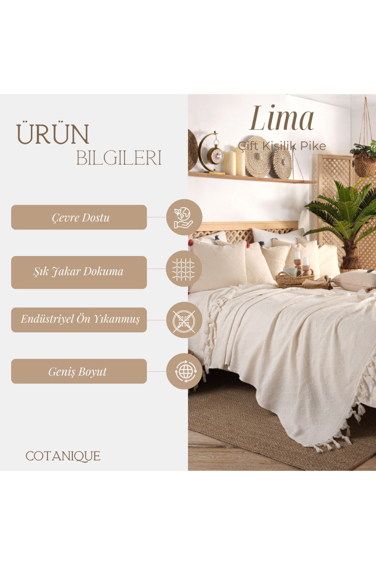 Lima Pamuklu Çift Kişilik Pike 200x220 Çok Amaçlı Örtü Çift Kişilik Koltuk Örtüsü
