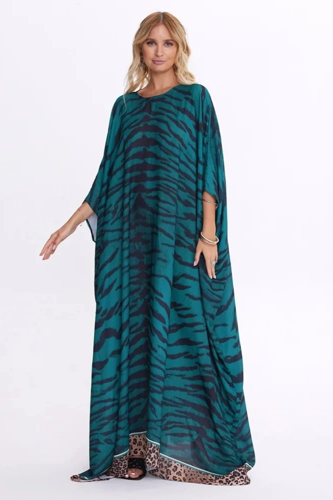 Yeşil Kaplan Desenli Elbise