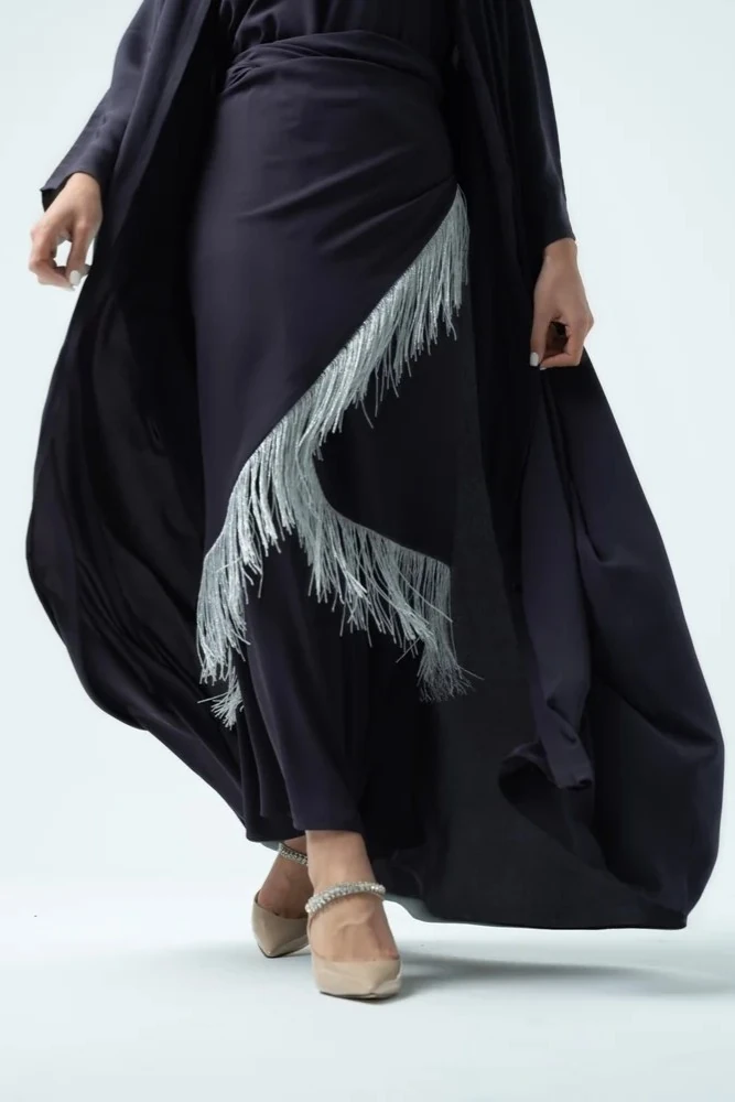 Üçlü Saçak Detaylı Abaya Takım