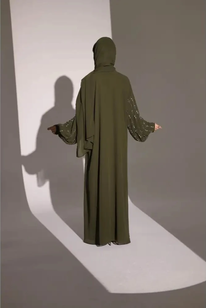 Asker Yeşili Balon Kollu Abaya