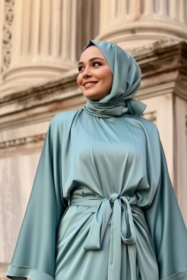 Su Yeşili Bağlamalı Elbise