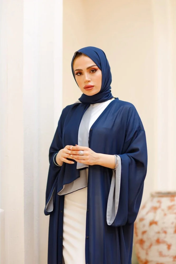 Çift Renkli Abaya ( Lacivert - Gri )