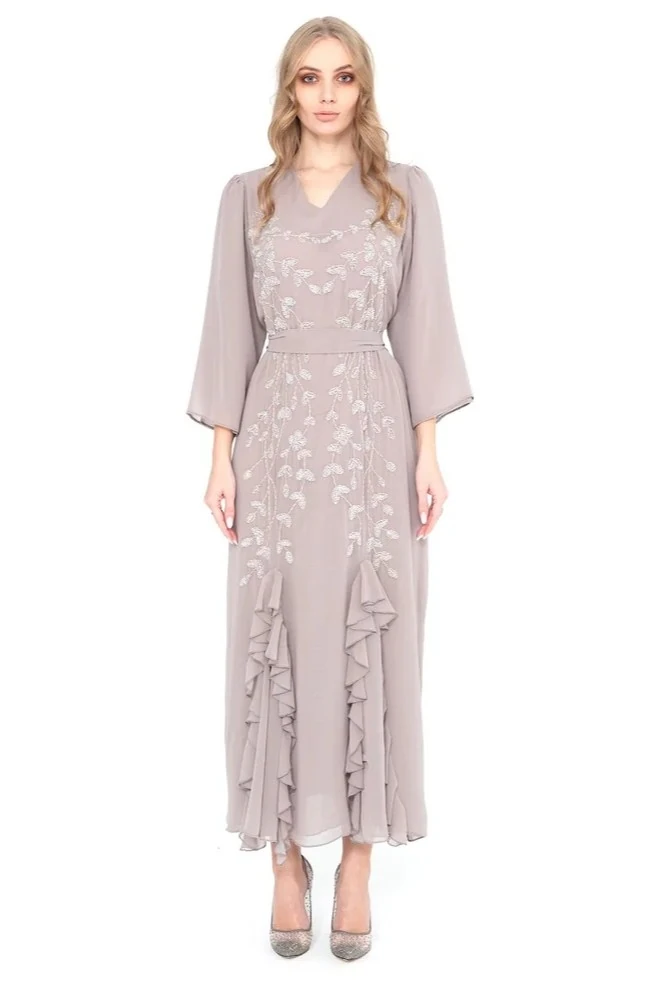 Önü Fırfırlı El İşlemeli Luxury Kemerli Elbise