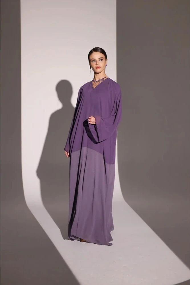 Mor-Lila Abaya ve Şal Takımı