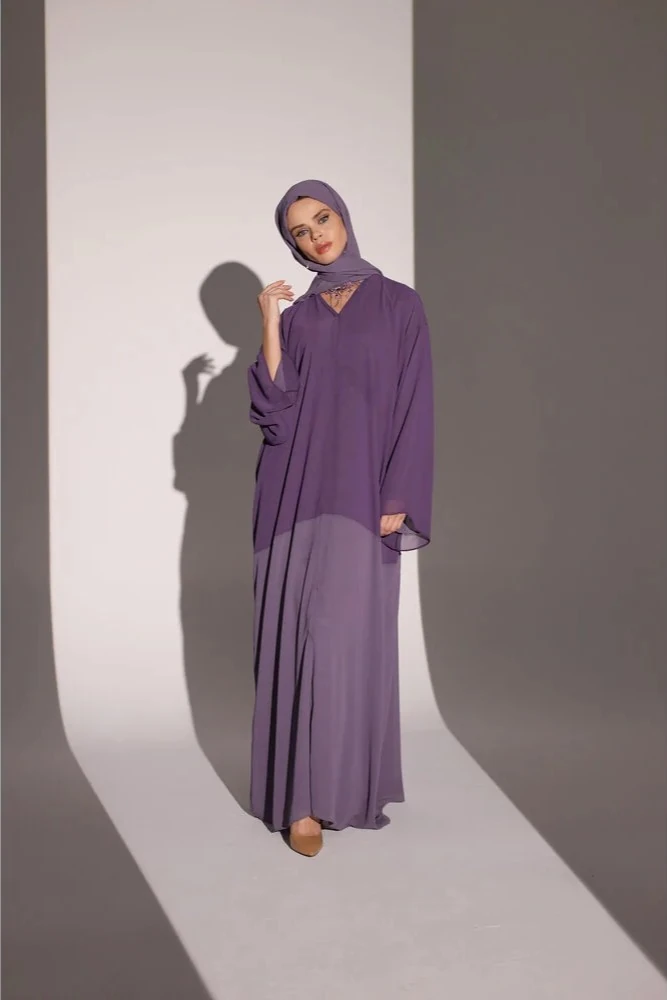 Mor-Lila Abaya ve Şal Takımı