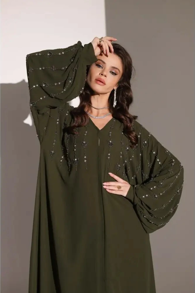 Asker Yeşili Balon Kollu Abaya