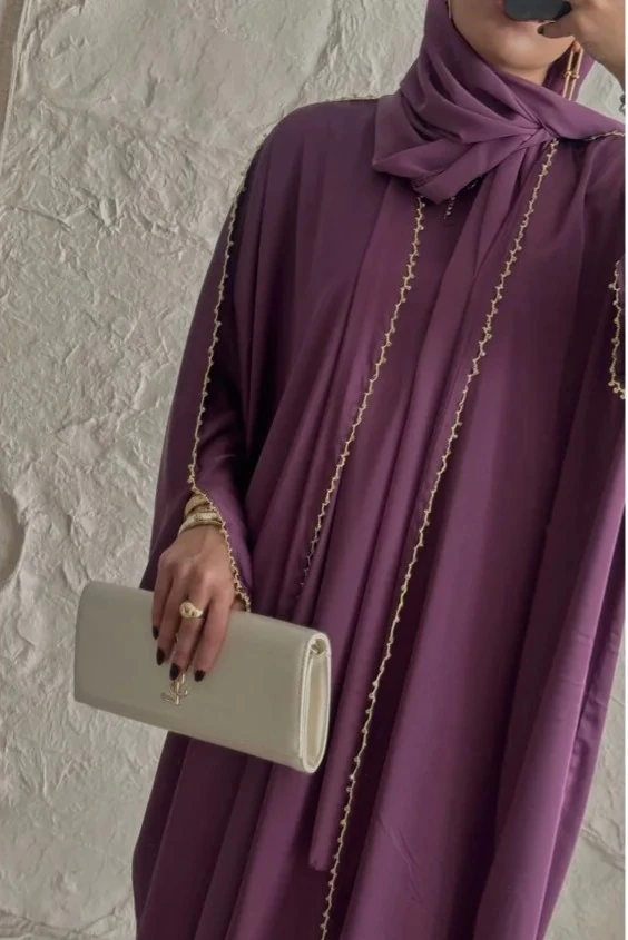 Mor İpek Abaya Takım – Üçlü Kombin