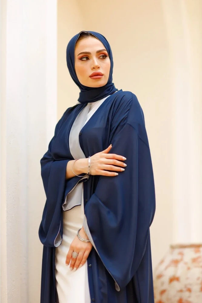Çift Renkli Abaya ( Lacivert - Gri )