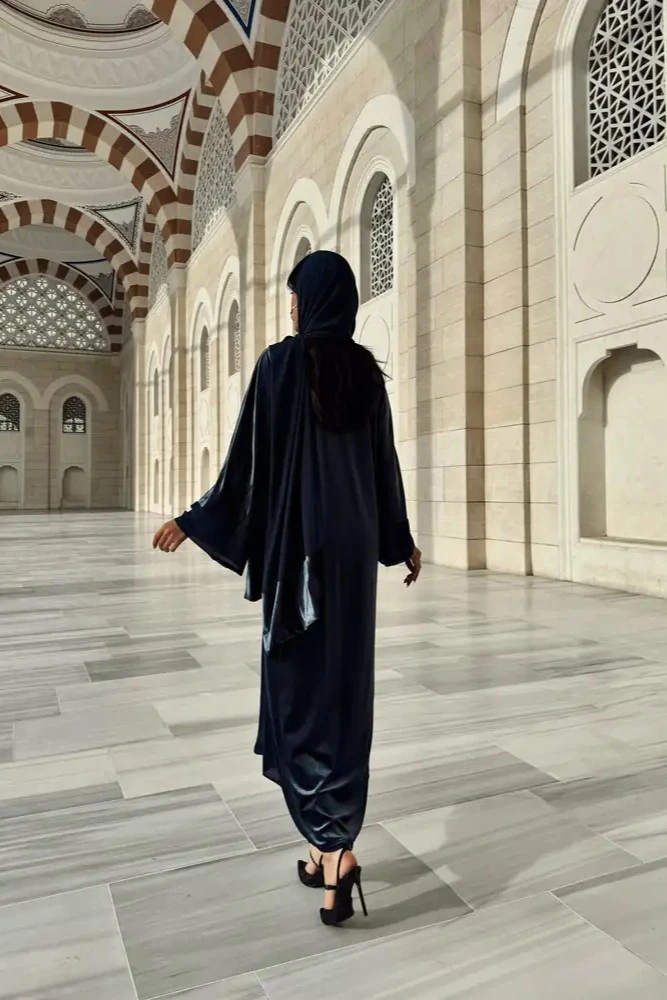 Gece Mavisi Kadife Abaya ve Şal Takımı