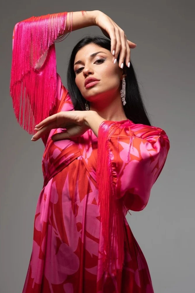 Saçaklı Luxury Kemerli İpek Elbise