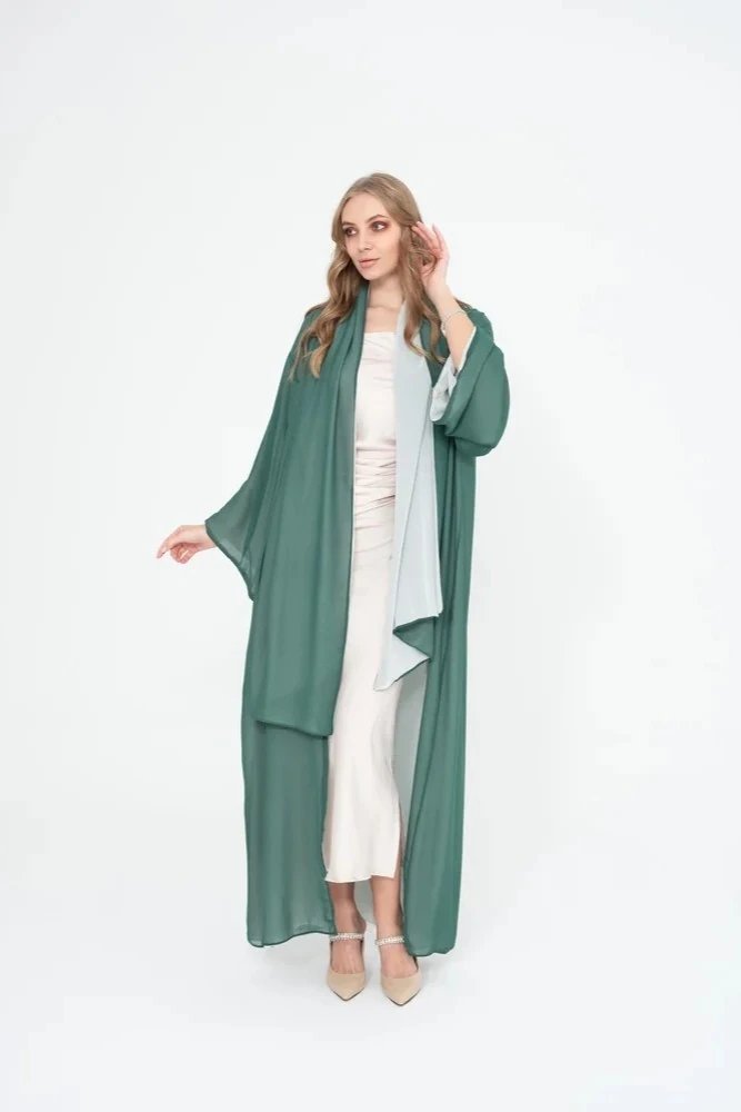 Çift Renkli Abaya ( Yeşil - Krem )