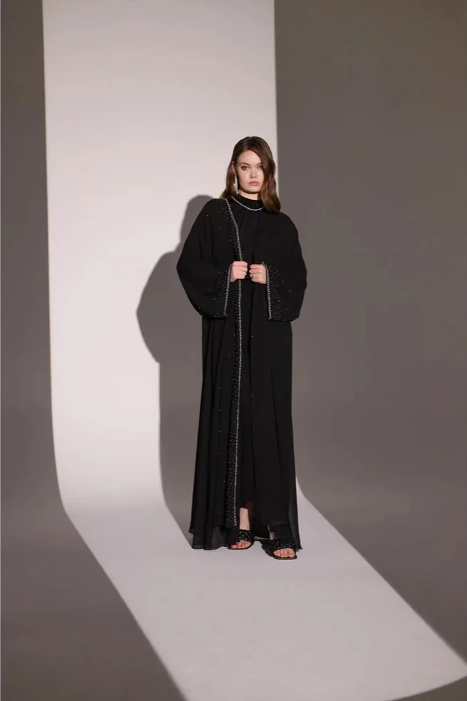 Kristal Taş İşlemeli Siyah Abaya
