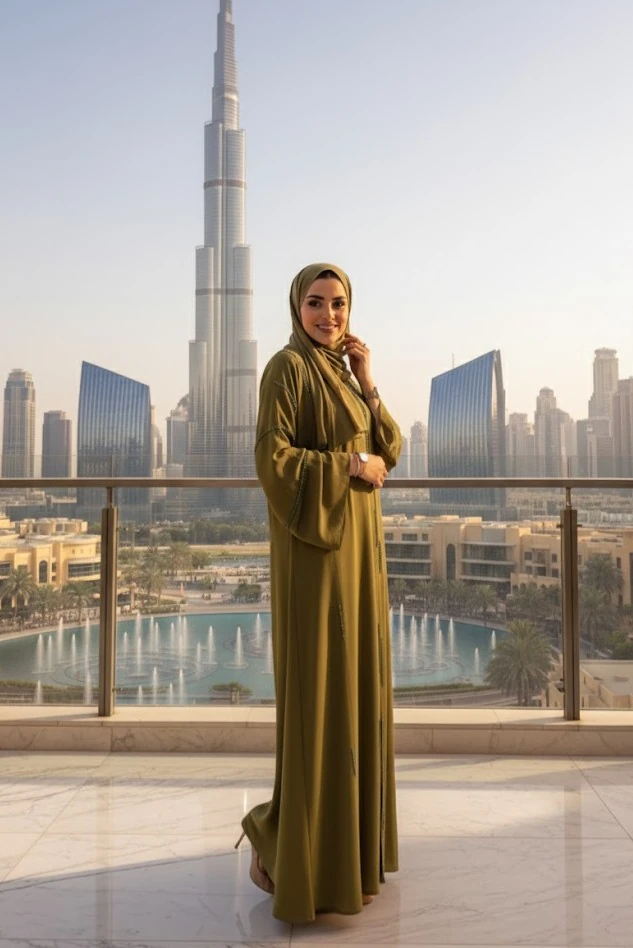 Zümrüt Taş Detaylı Yeşil Feraye Abaya