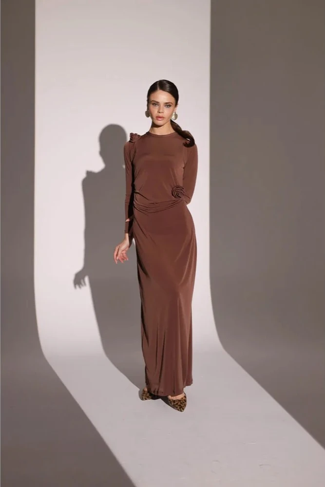 Çiçek Detaylı Maxi Elbise