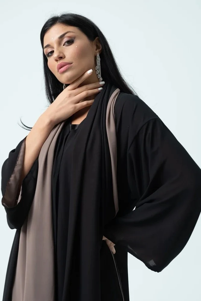 Çift Renkli Abaya ( Siyah - Vizon )