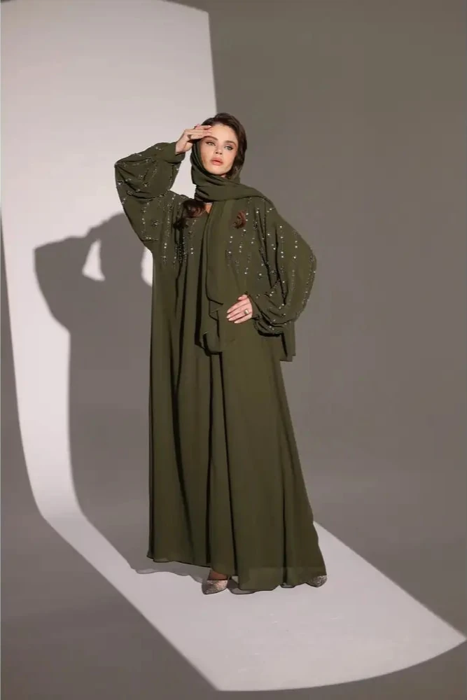 Asker Yeşili Balon Kollu Abaya