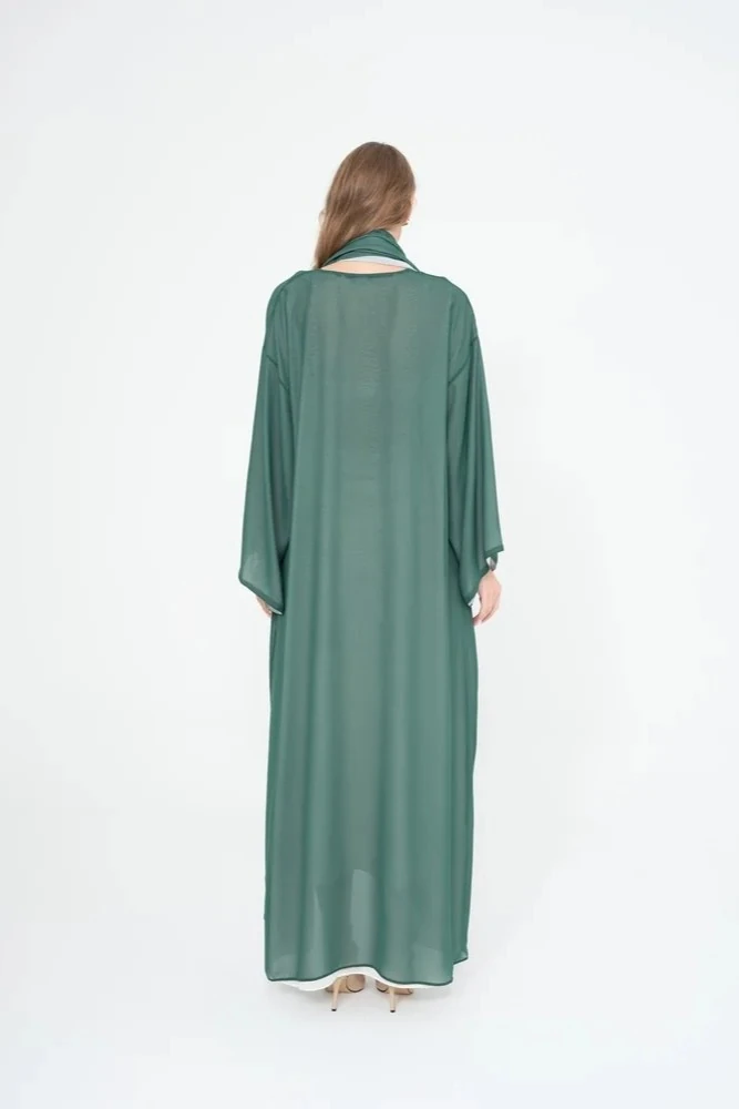 Çift Renkli Abaya ( Yeşil - Krem )