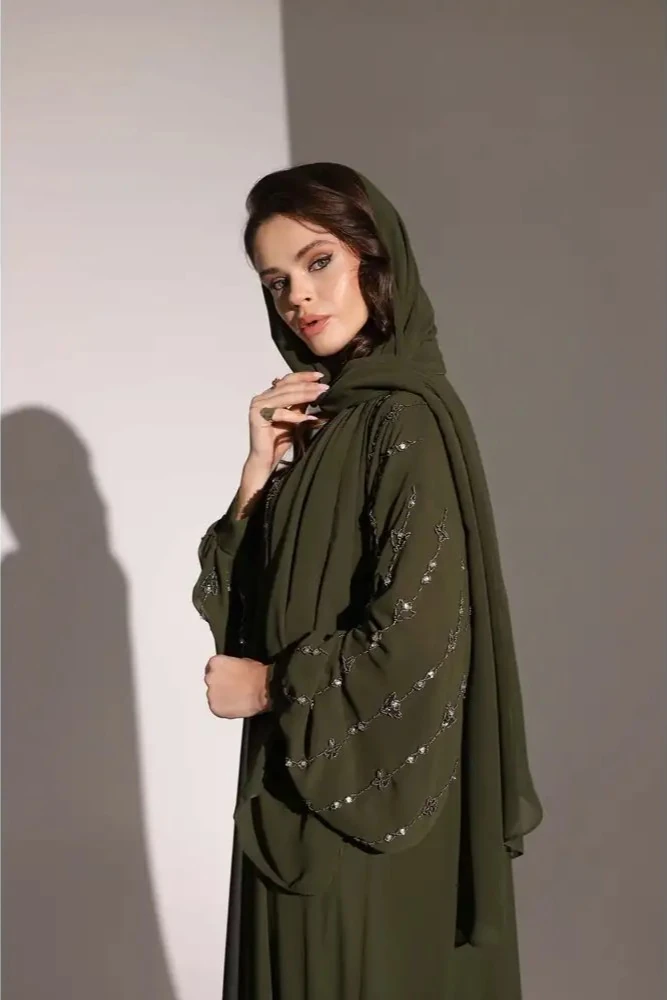 Asker Yeşili Balon Kollu Abaya