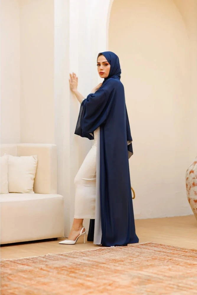 Çift Renkli Abaya ( Lacivert - Gri )