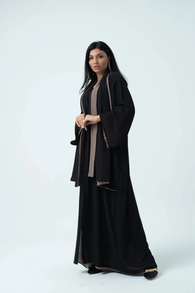 Çift Renkli Abaya ( Siyah - Vizon )