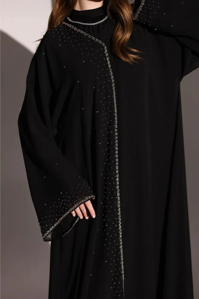 Kristal Taş İşlemeli Siyah Abaya