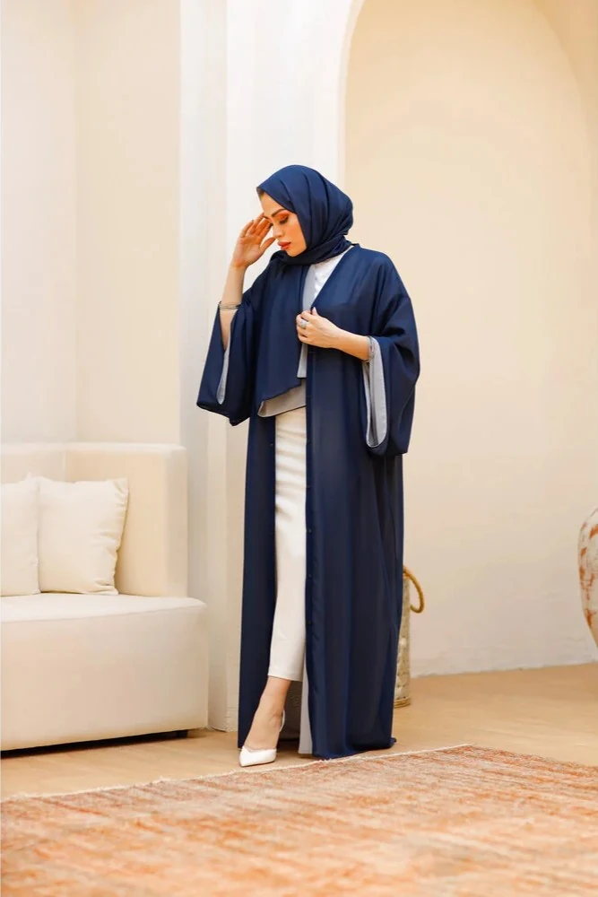 Çift Renkli Abaya ( Lacivert - Gri )