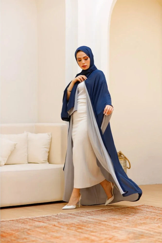 Çift Renkli Abaya ( Lacivert - Gri )