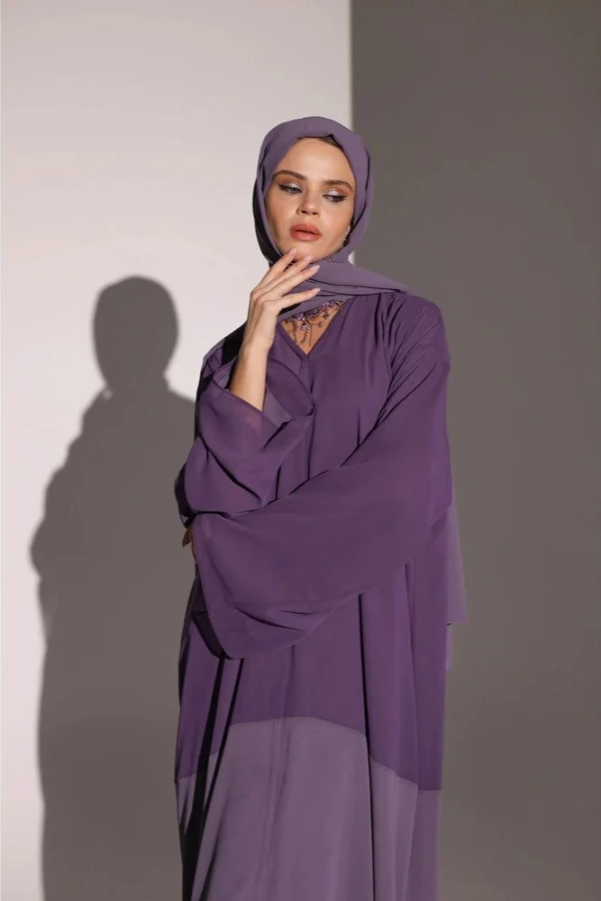 Mor-Lila Abaya ve Şal Takımı