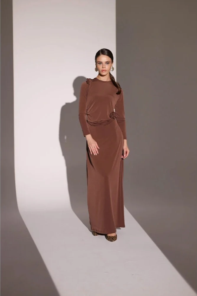 Çiçek Detaylı Maxi Elbise