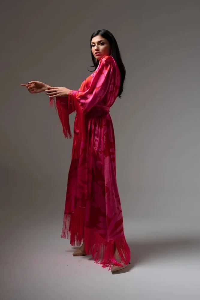 Saçaklı Luxury Kemerli İpek Elbise