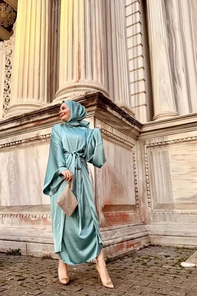 Su Yeşili Bağlamalı Elbise