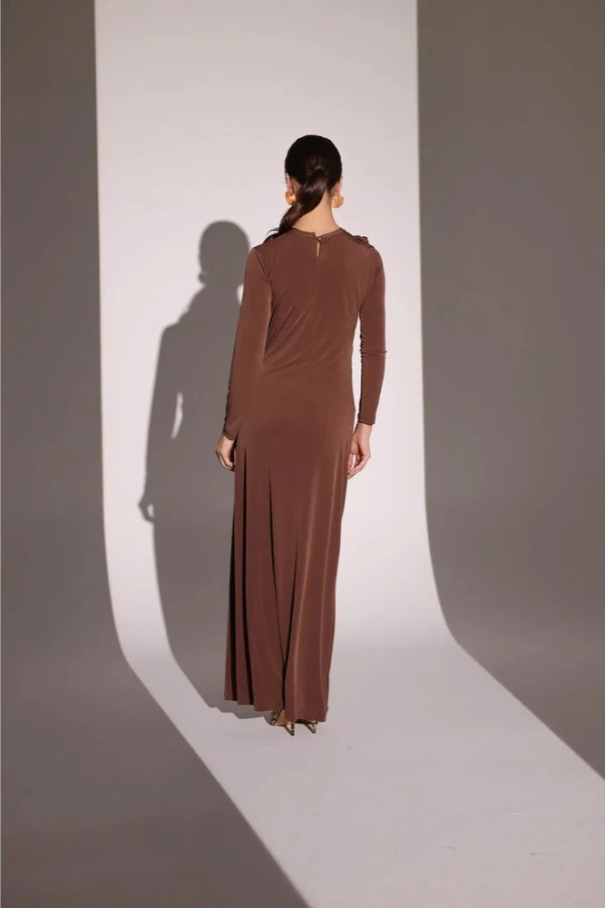 Çiçek Detaylı Maxi Elbise