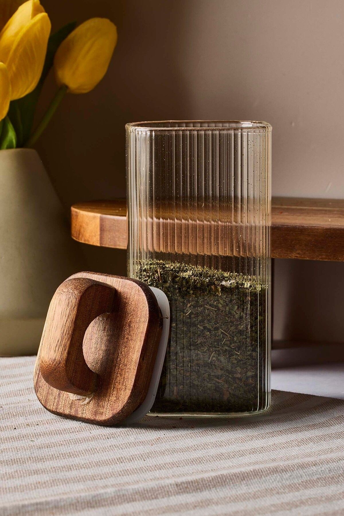 Acacia 280 ml Akasya Vakum Kapak Borosilikat Yuvarlak Cam Kavanoz 6x12 cm