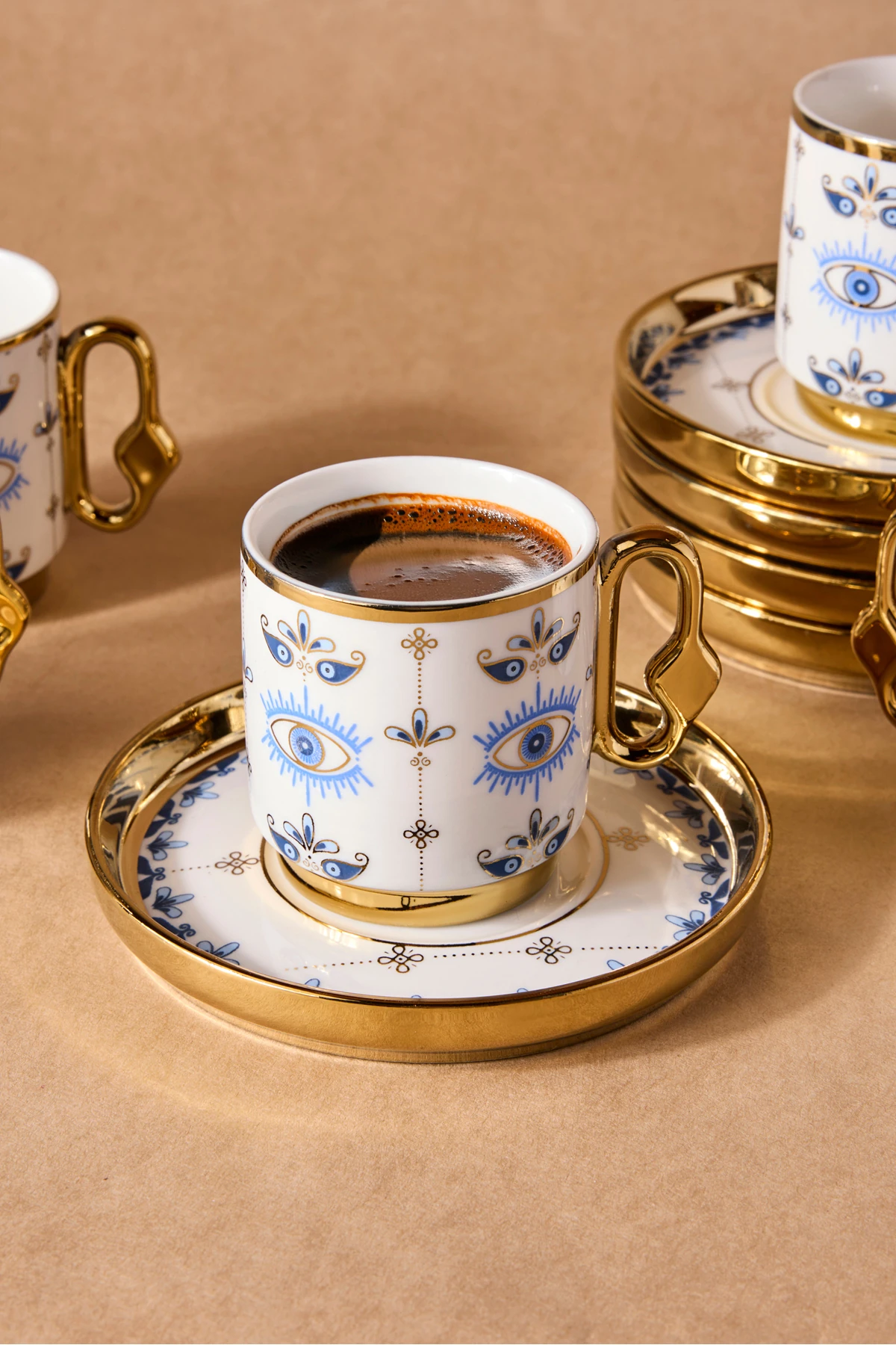 Cihangir 6 Kişilik Porselen Nazar Boncuğu Deseni Kahve Fincanı Takımı