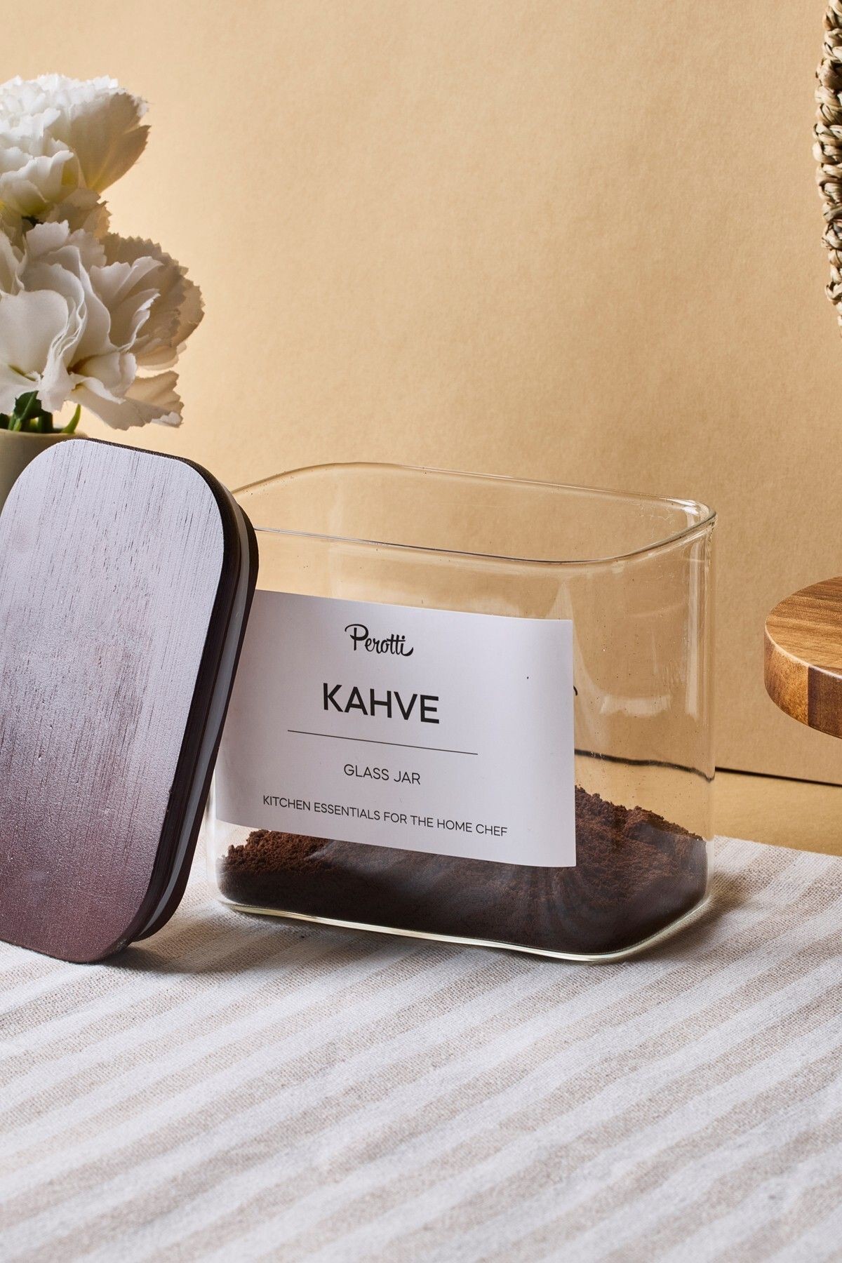 Peyton Akasya Kapak Borosilikat Dikdörtgen Cam Kavanoz 800 ml 8x12x10 cm 4 Adet Etiketli