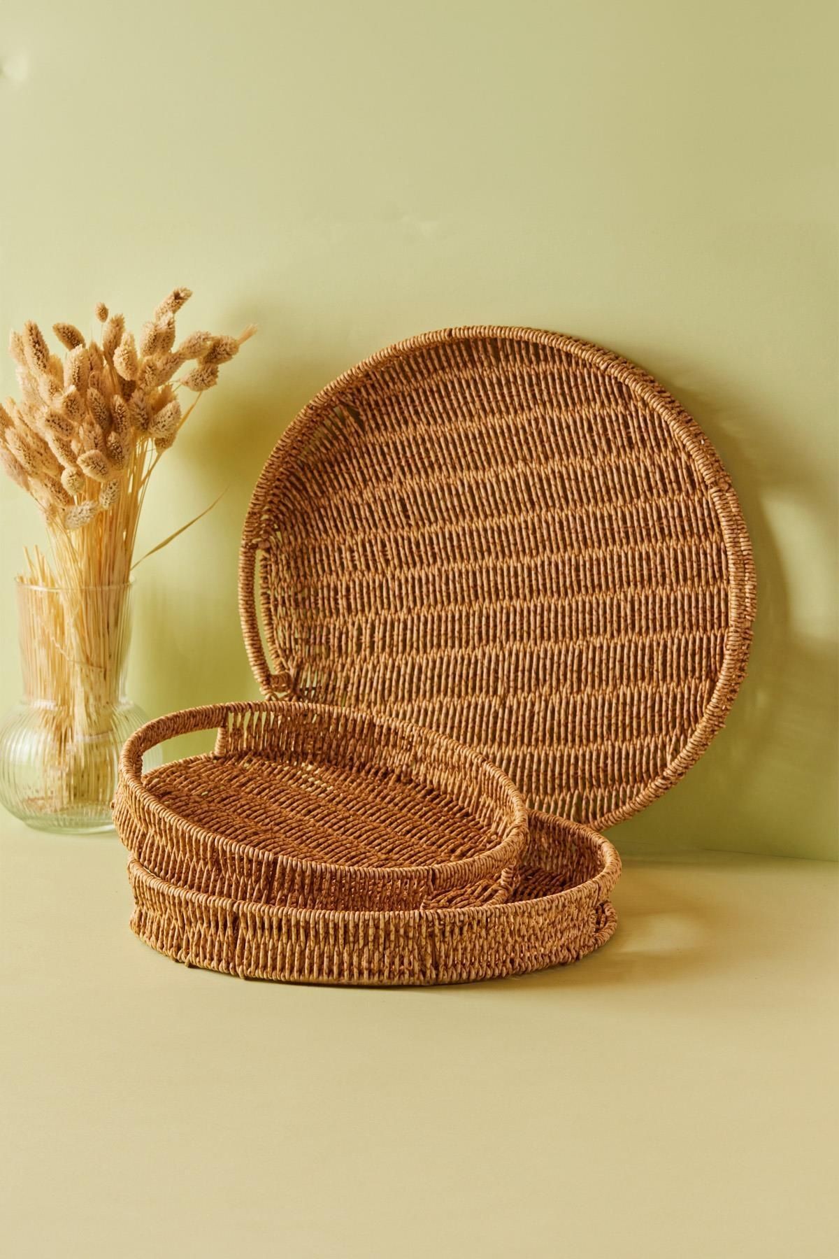 Picnic Hasır 3`lü Yuvarlak Tepsi