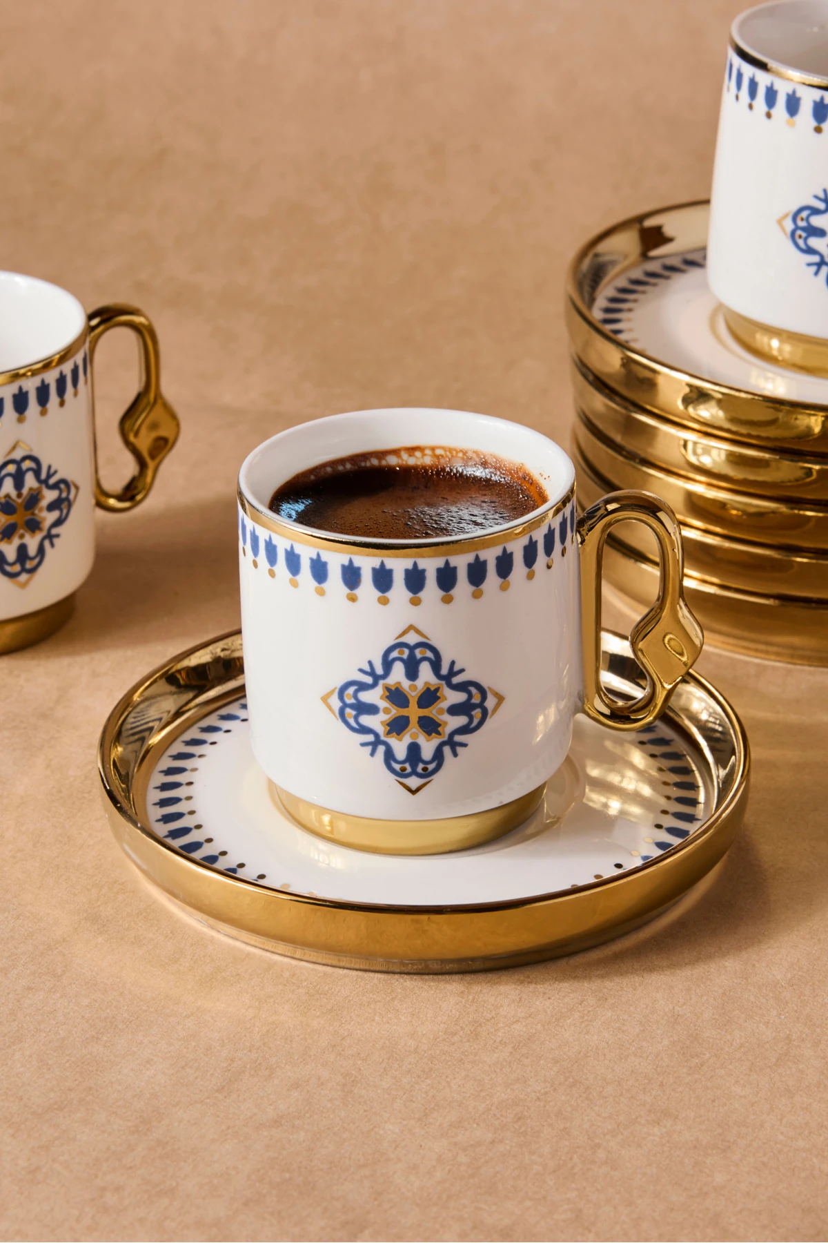Cihangir 6 Kişilik Porselen Mavi Çini Deseni Kahve Fincanı Takımı