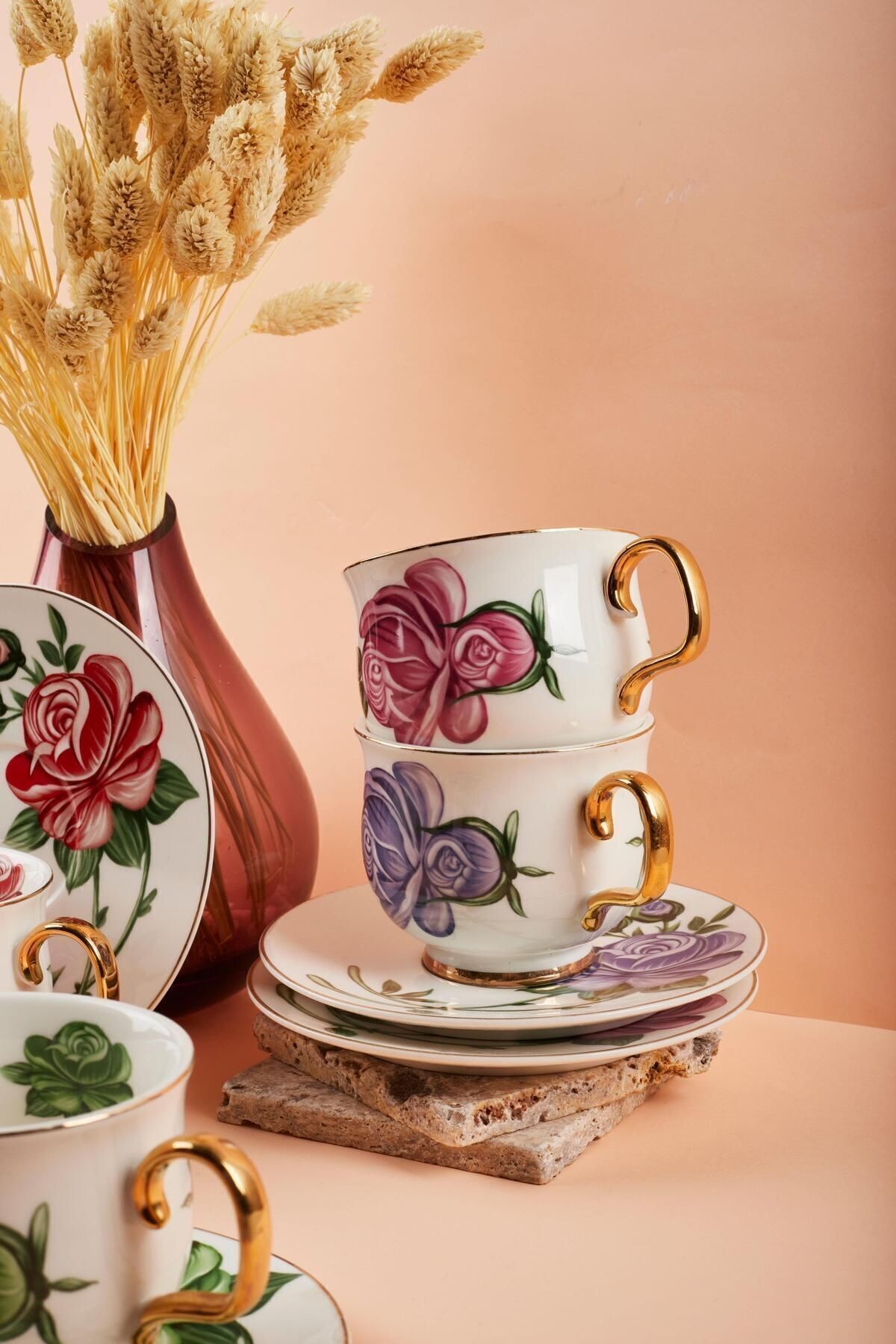 Victoria 6'lı Porselen Çay Fincanı-35