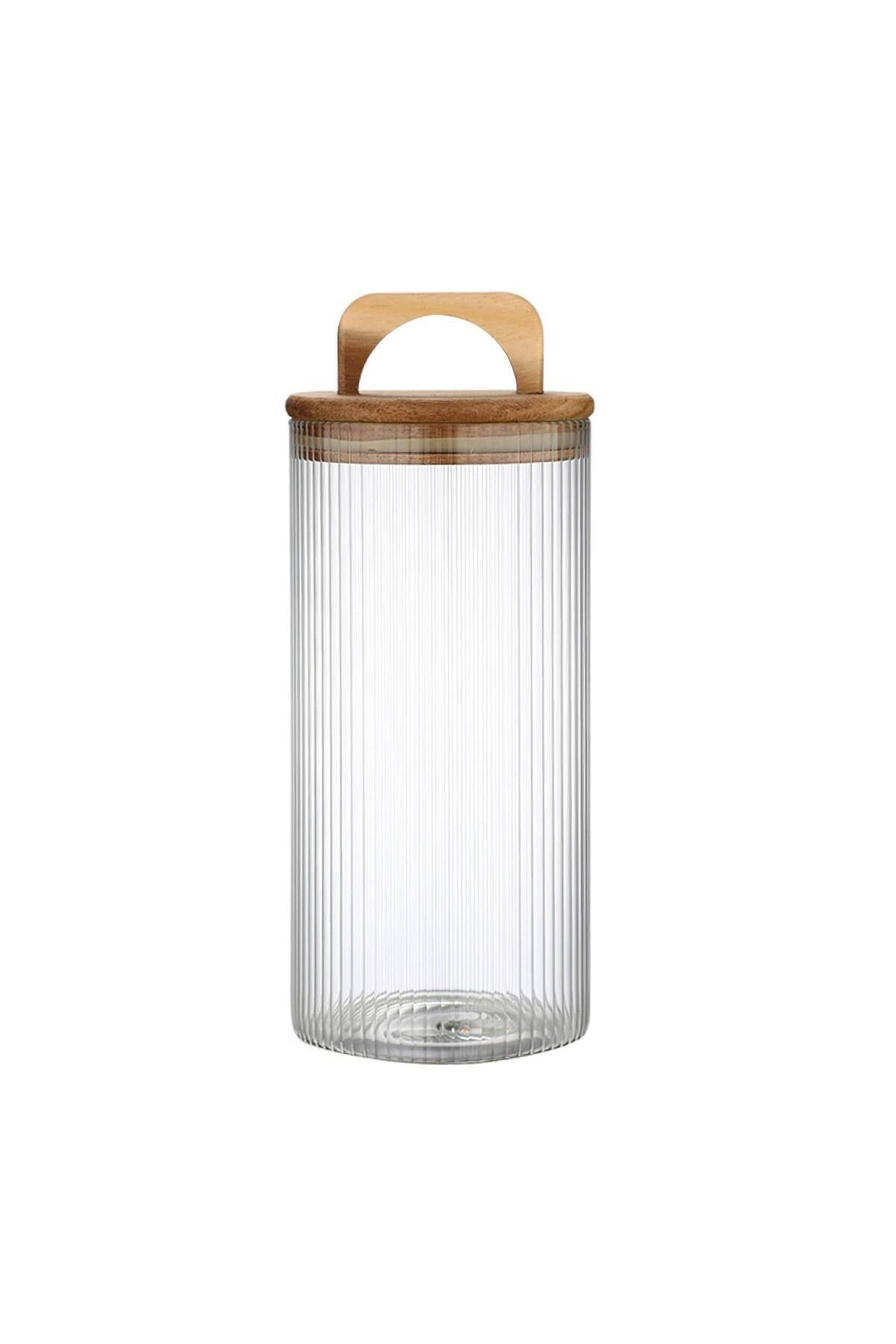 Acacia 1000 ml Akasya Vakum Kapak Borosilikat Yuvarlak Cam Kavanoz 8.5x20 Cm