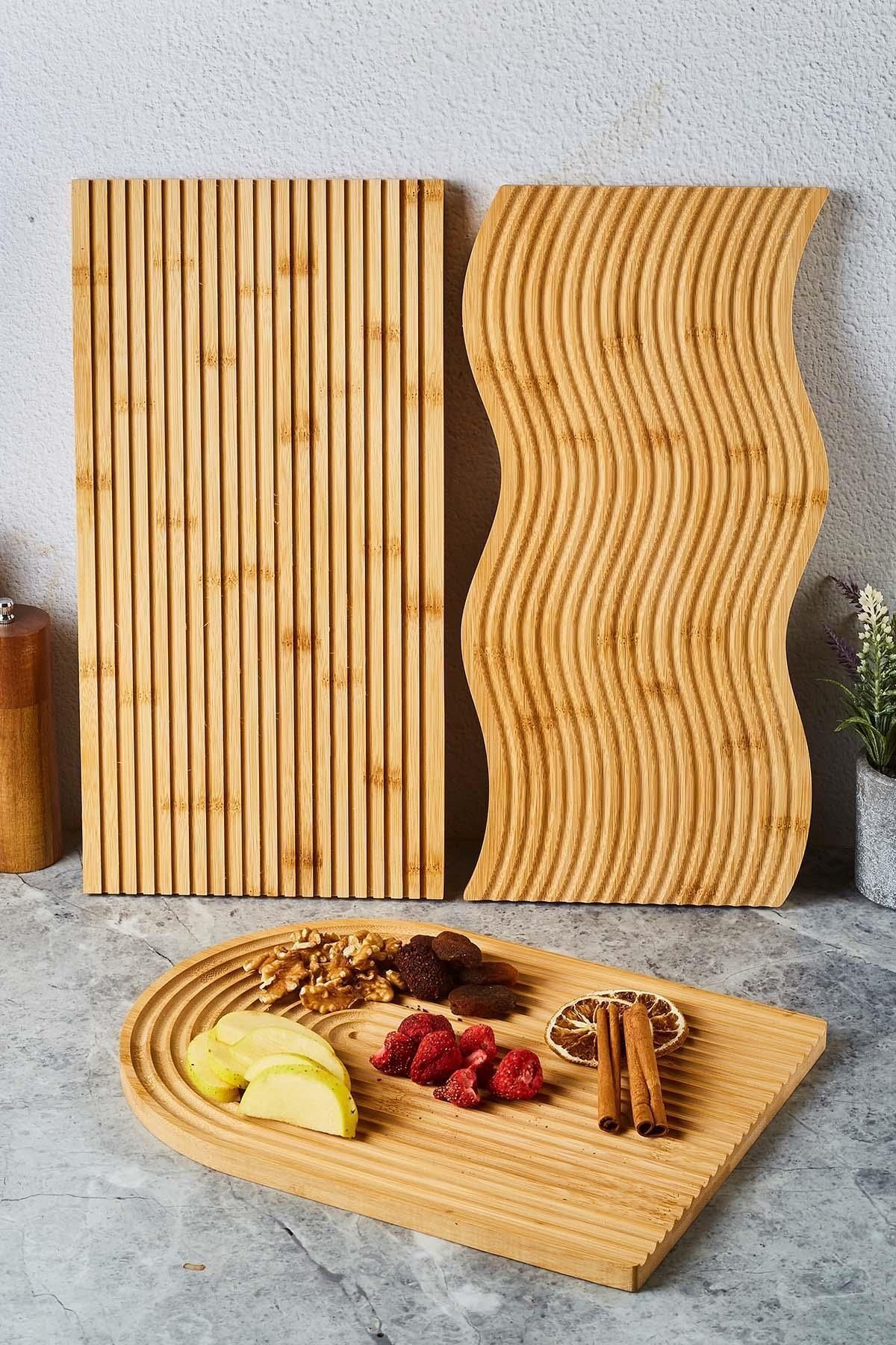 Lena 3'lü Bambu Sunum Tahtası Seti