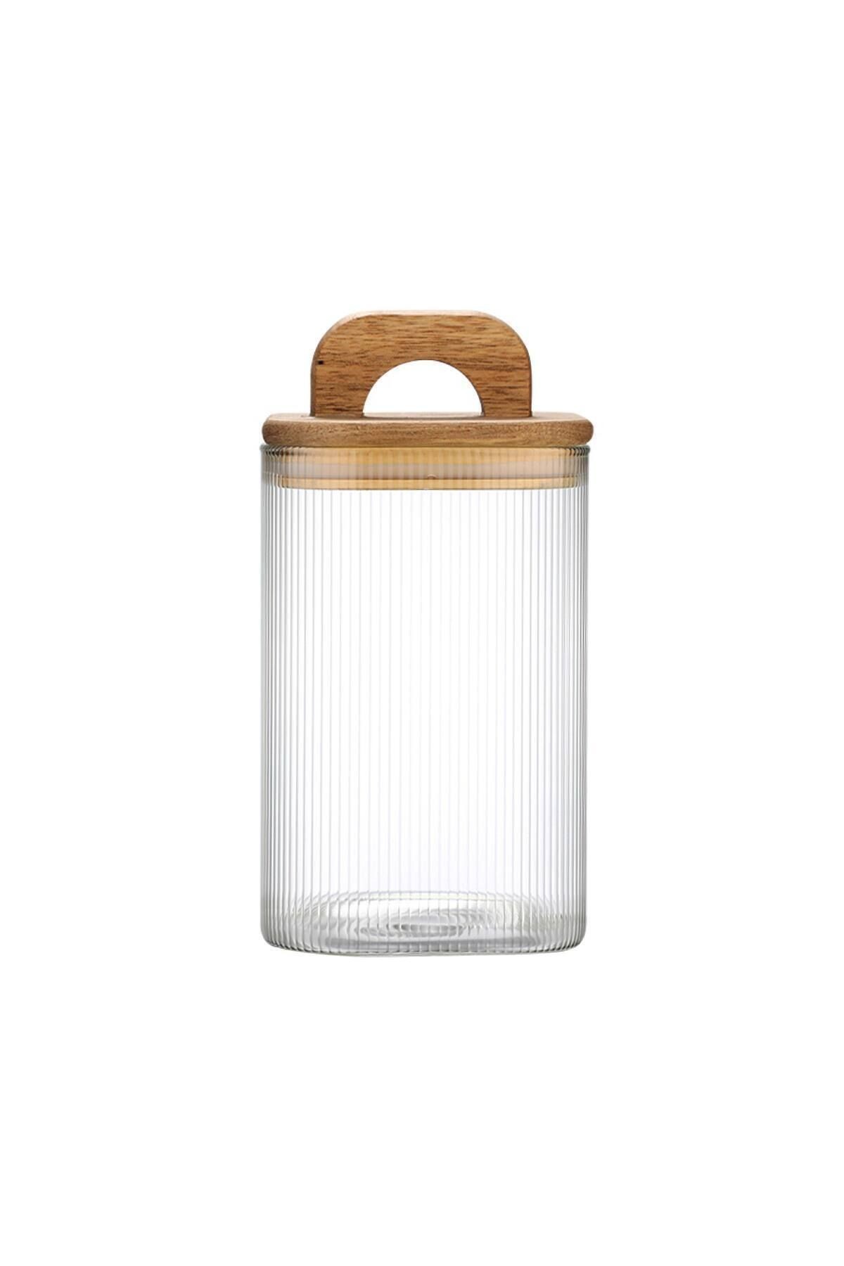 Acacia 950 ml Akasya Vakum Kapak Borosilikat Yuvarlak Cam Kavanoz 10x12 cm