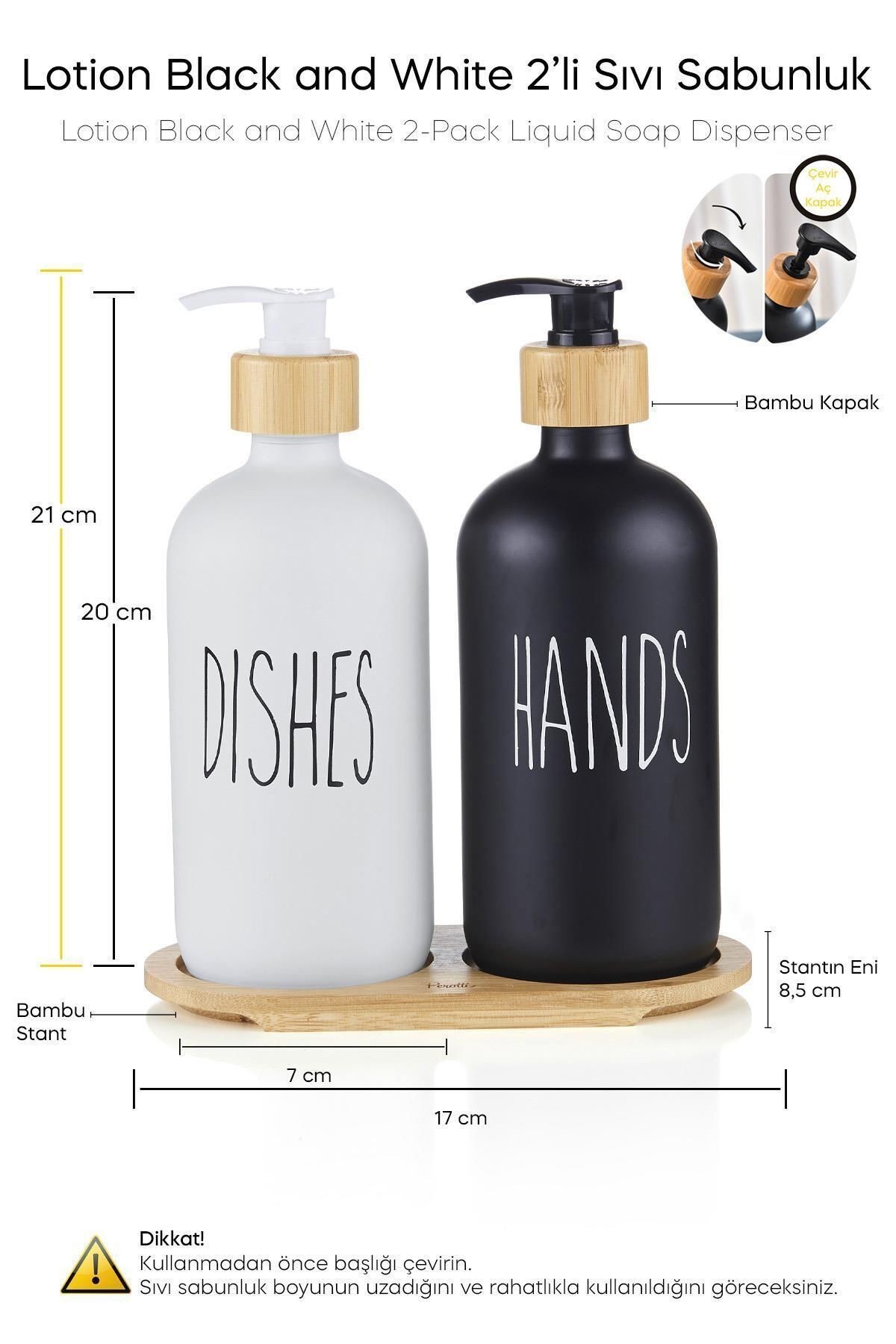 Lotion 2’li Siyah-beyaz Mutfak Sıvı Sabunluk Seti 500ml 500ml Bambu Tepsili