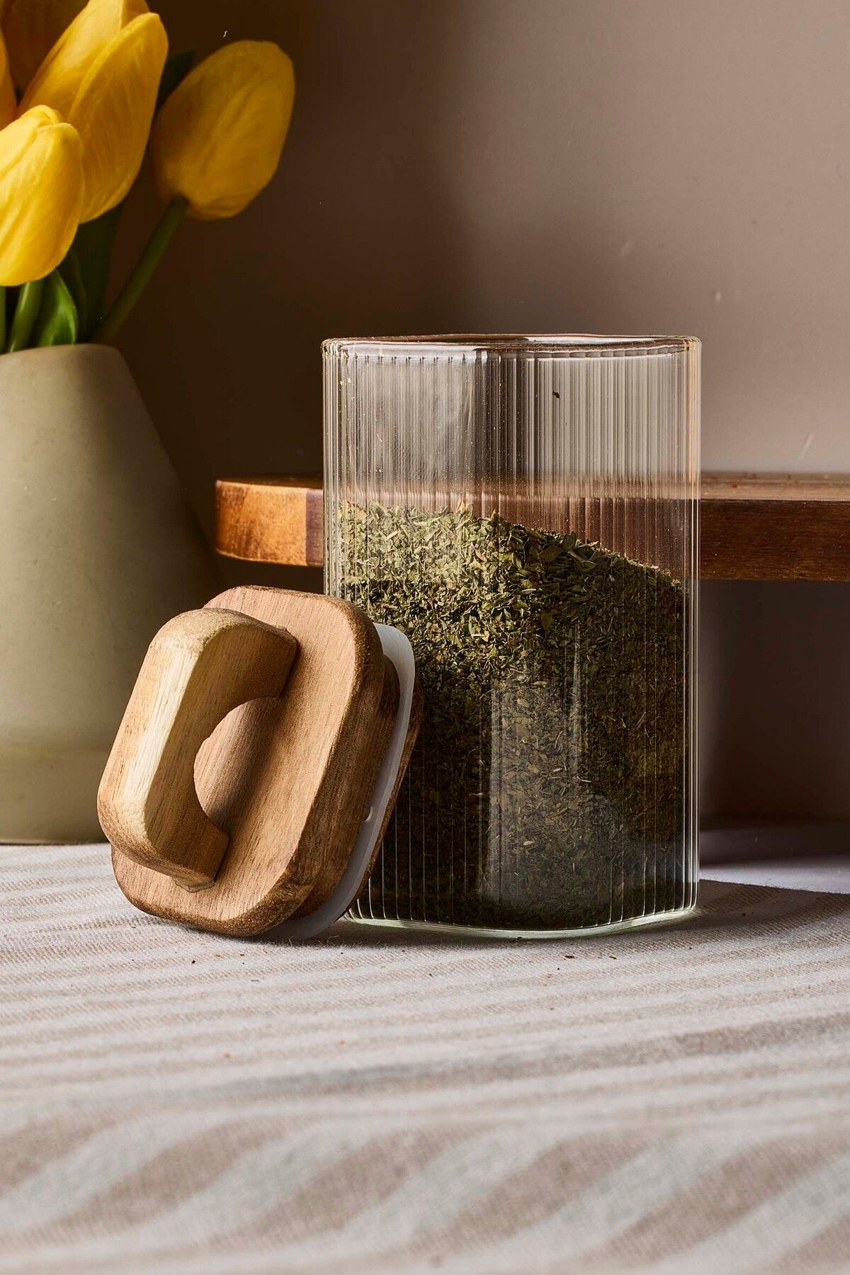 Acacia 210 ml Akasya Vakum Kapak Borosilikat Yuvarlak Cam Kavanoz 6x10 cm